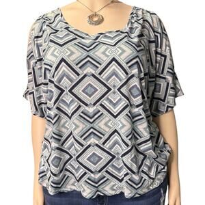 CATO Short Sleeve Cold Shoulder Top Size 2x in Teal Green, White, and Blue